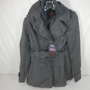 YOKI Women Small Charcoal Gray Button Down Coat